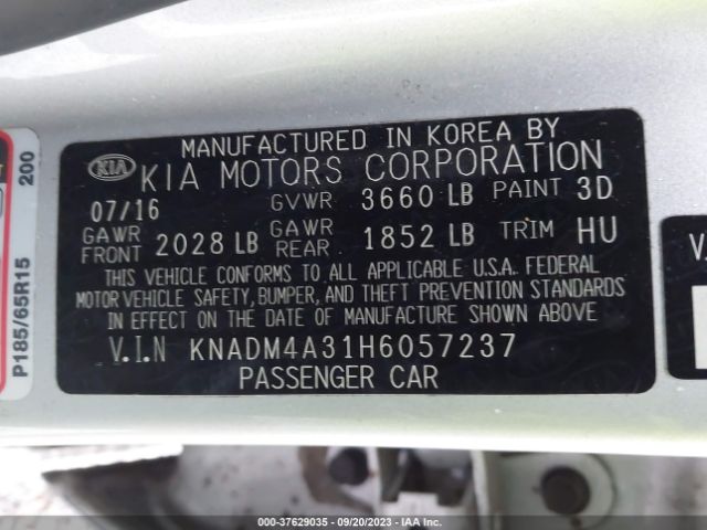 KNADM4A31H6057237 KIA RIO LX