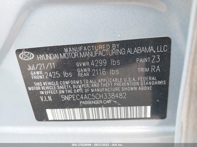 2012 HYUNDAI SONATA 2.4L LIMITED PZEV VIN: 5NPEC4AC5CH338482