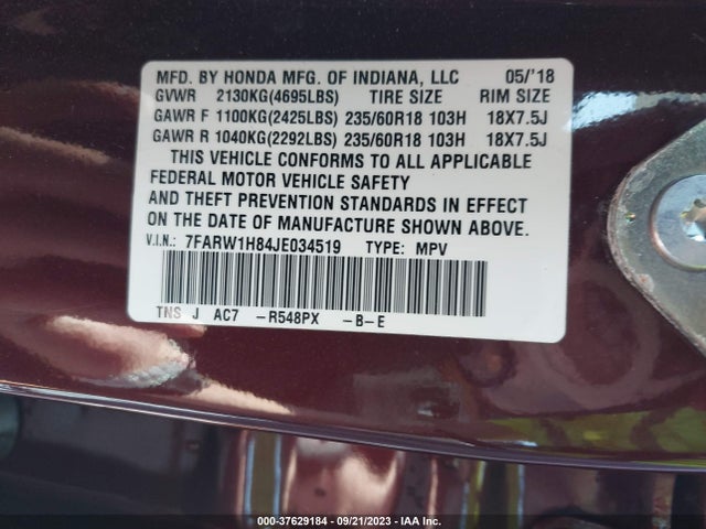 Honda Cr-v Ex-l 2018 7FARW1H84JE034519 Image 9