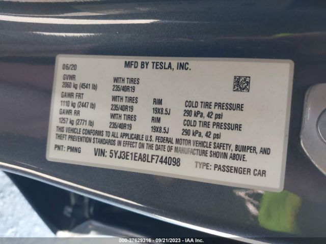 5YJ3E1EA8LF744098 Tesla Model 3 Standard Range
