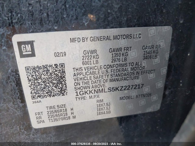 GMC Acadia Slt-1 2019 1GKKNMLS5KZ227217 Image 9
