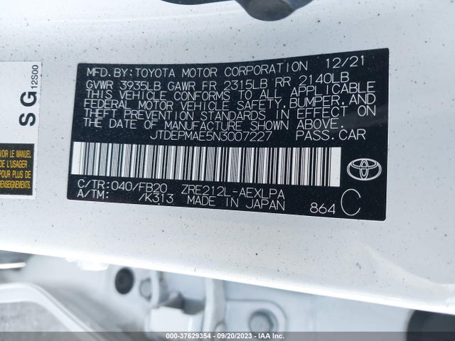 2022 TOYOTA COROLLA LE VIN: JTDEPMAE5N3007227