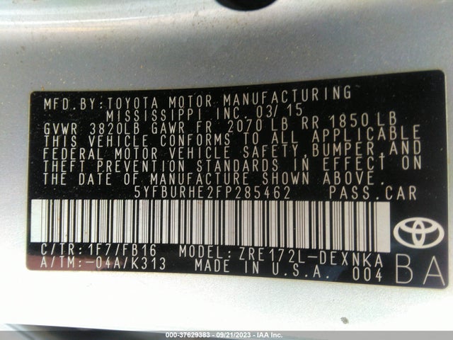 Toyota COROLLA LE 2015 5YFBURHE2FP285462 Image 9
