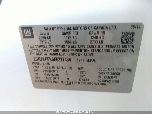 Chevrolet EQUINOX LT 2014 2GNFLFEK6E6377484 Image 9