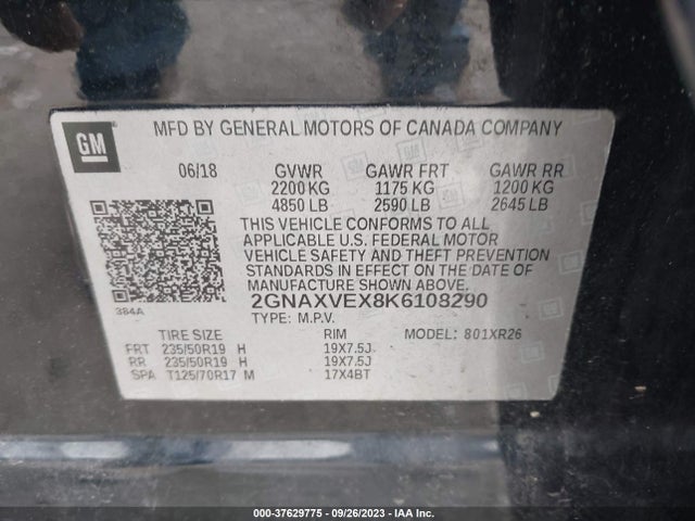 Chevrolet EQUINOX LT 2019 2GNAXVEX8K6108290 Image 9
