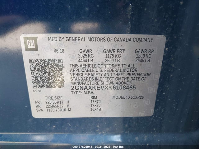 Chevrolet EQUINOX LT 2019 2GNAXKEVXK6108465 Image 9