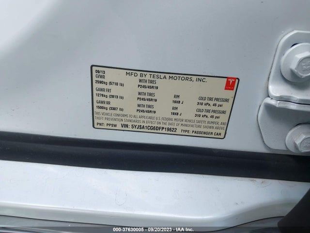 2013 TESLA MODEL S VIN: 5YJSA1CG6DFP19622