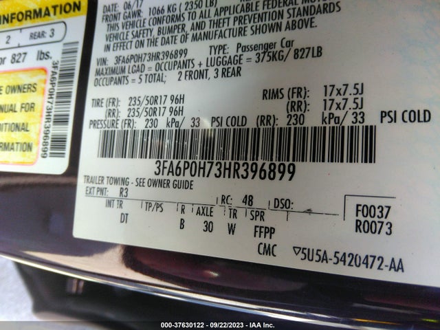 Ford FUSION SE 2017 3FA6P0H73HR396899 Image 9