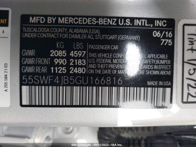 55SWF4JB5GU166816 Mercedes-Benz C-class C 300