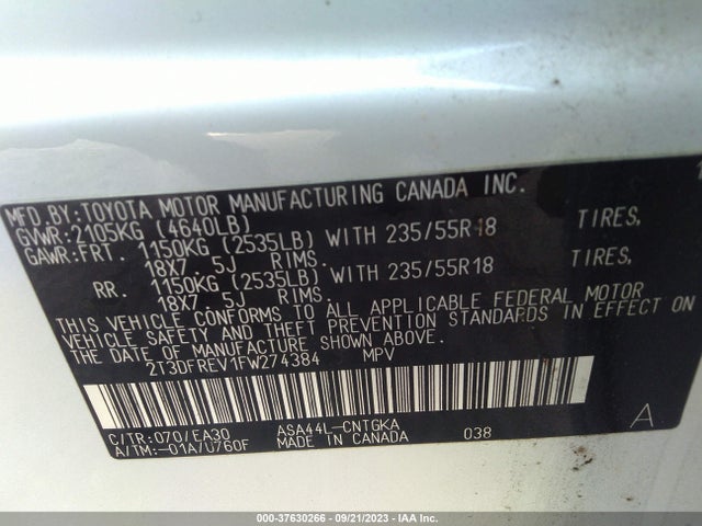 Toyota Rav4 Limited 2015 2T3DFREV1FW274384 Image 16