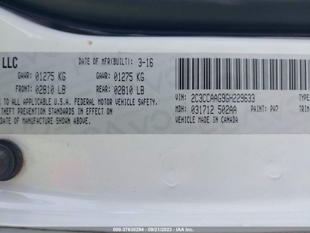 2016 CHRYSLER 300 LIMITED VIN: 2C3CCAAG9GH229633