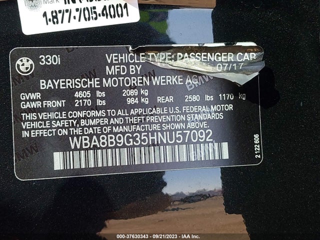 BMW 330I 2017 WBA8B9G35HNU57092 Image 9