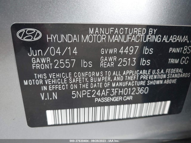 Hyundai Sonata 2.4l Se 2015 5NPE24AF3FH012360 Image 9
