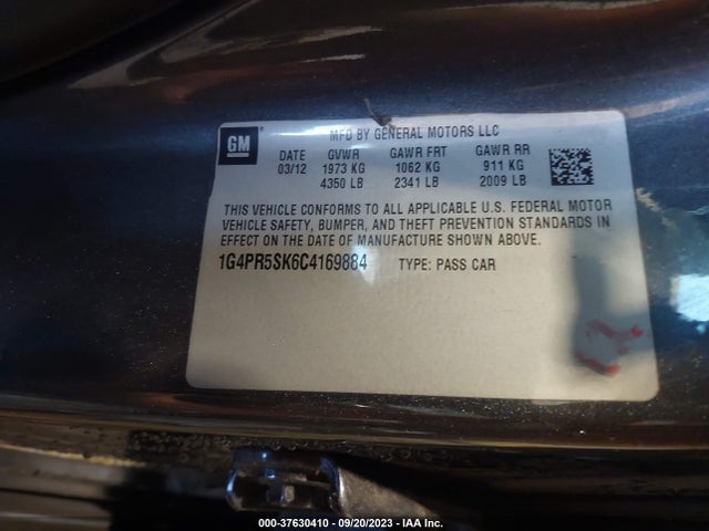 2012 BUICK VERANO CONVENIENCE GROUP VIN: 1G4PR5SK6C4169884