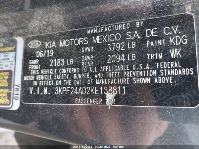 3KPF24AD2KE138811 KIA Forte Lxs