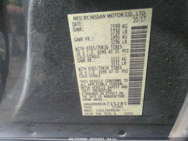 1N6AD0ER8JN715285 Nissan Frontier Sv V6