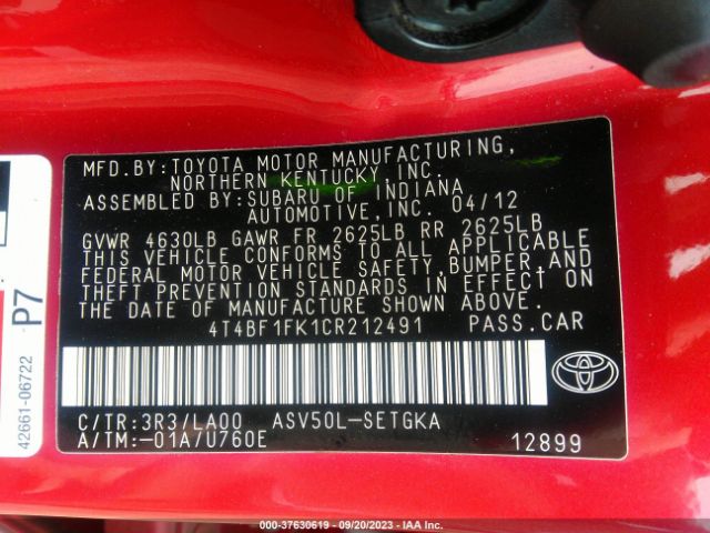 2012 TOYOTA CAMRY 4T4BF1FK1CR212491 Photo 8