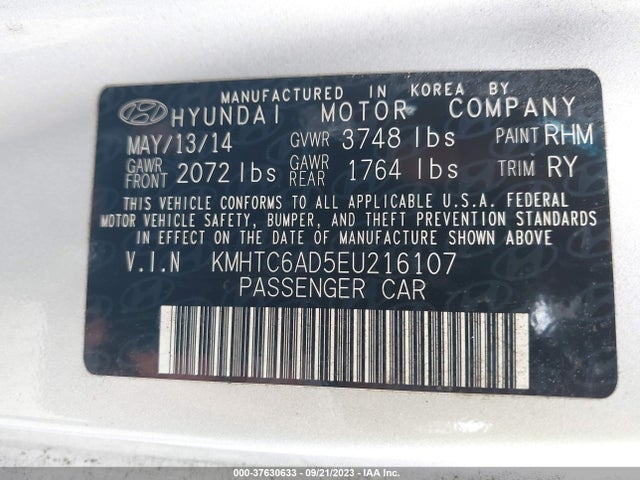 Hyundai Veloster Base W/black 2014 KMHTC6AD5EU216107 Image 9