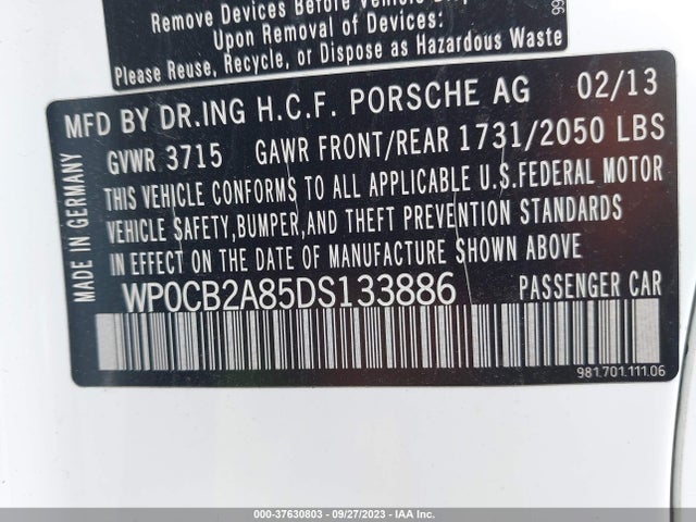 2013 PORSCHE BOXSTER WP0CB2A85DS133886 Photo 8