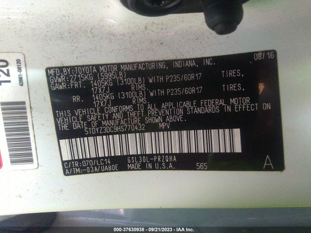 Toyota Sienna Xle Auto Access 2017 5TDYZ3DC9HS770432 Image 9