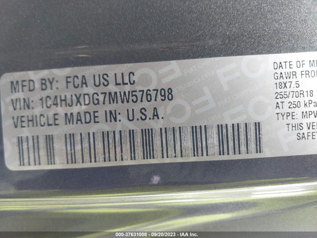 1C4HJXDG7MW576798 Jeep Wrangler Unlimited Sport Altitude