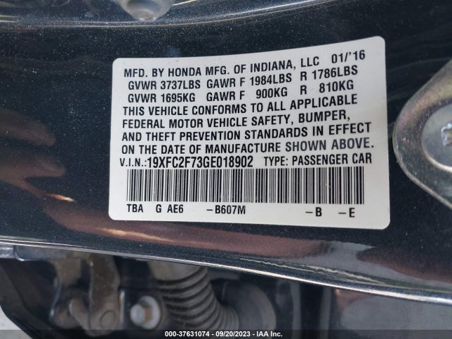 Honda Civic Sedan Ex 2016 19XFC2F73GE018902 Image 9