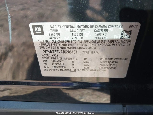 Chevrolet EQUINOX LT 2018 2GNAXSEV2J6205187 Image 9