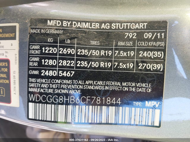 2012 MERCEDES-BENZ GLK 350 VIN: WDCGG8HB6CF781844