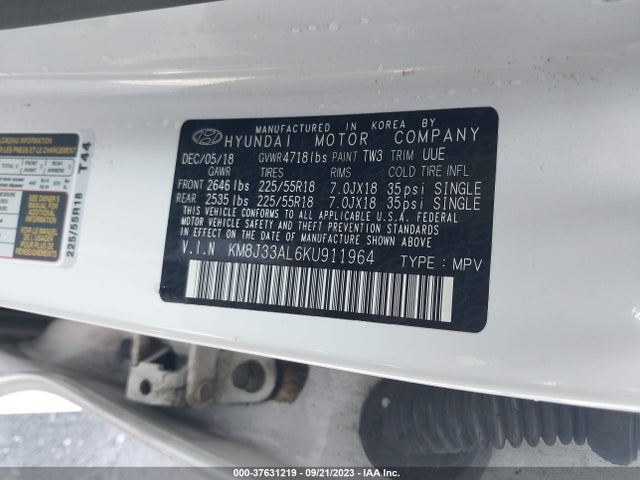 Hyundai TUCSON SEL 2019 KM8J33AL6KU911964 Image 9