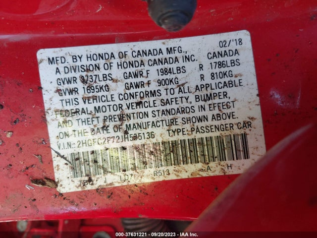 Honda Civic Sedan Ex 2018 2HGFC2F72JH535136 Image 9