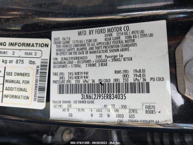 Lincoln MKZ 2014 3LN6L2J95ER834035 Image 9