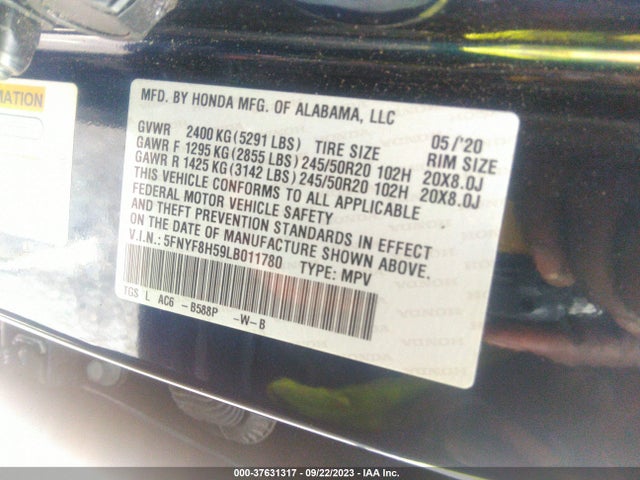 Honda Passport Ex-l 2020 5FNYF8H59LB011780 Image 9