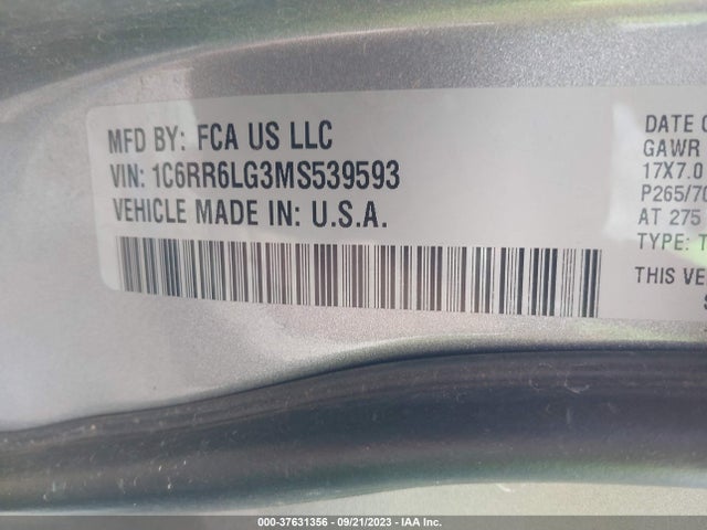 2021 RAM 1500 CLASSIC SLT/WARLOCK VIN: 1C6RR6LG3MS539593