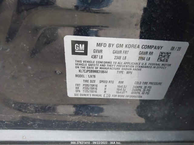 Chevrolet Trax Lt 2021 KL7CJPSB9MB318644 Image 9