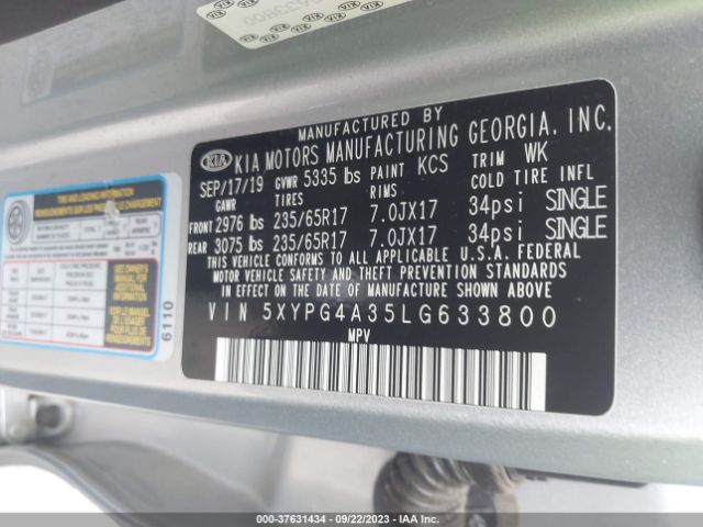5XYPG4A35LG633800 KIA SORENTO L