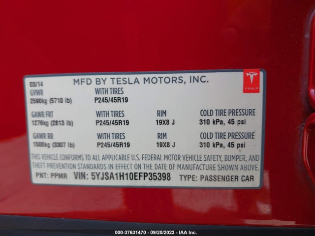 5YJSA1H10EFP35398 Tesla Model S 60 Kwh Battery/p85
