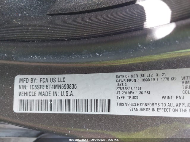 RAM 1500 Big Horn 2021 1C6SRFBT4MN699836 Image 9