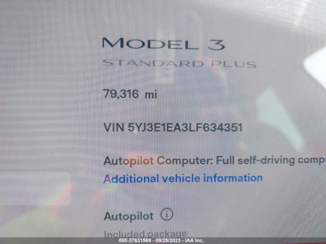 2020 Tesla 3, VIN: 5YJ3E1EA3LF634351