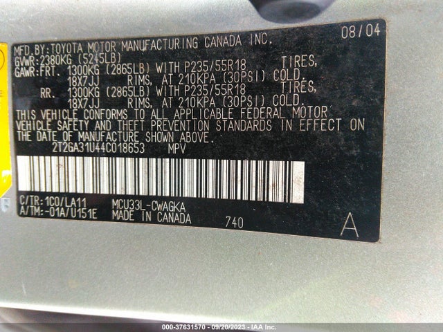 2004 LEXUS RX 330 VIN: 2T2GA31U44C018653
