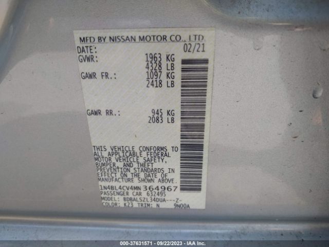1N4BL4CV4MN364967 Nissan Altima 2.5 Sr