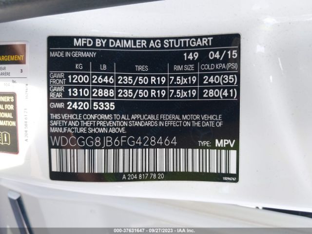 WDCGG8JB6FG428464 Mercedes-Benz Glk-class Glk 350