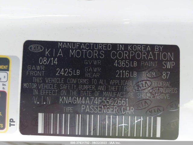 KIA Optima Lx 2015 KNAGM4A74F5562661 Image 9