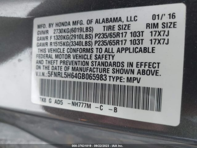 5FNRL5H64GB065983 Honda Odyssey Ex-l