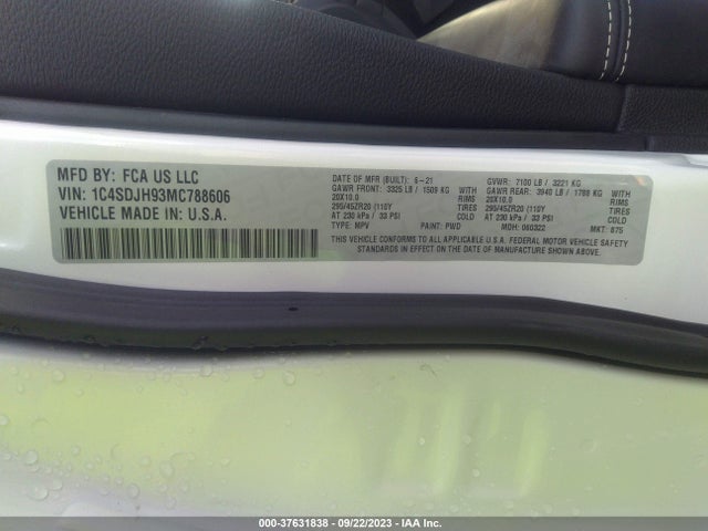 1C4SDJH93MC788606 Dodge Durango Srt Hellcat Awd