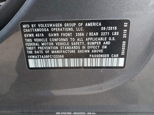1VWAT7A39FC122356 Volkswagen Passat 1.8t Limited Edition