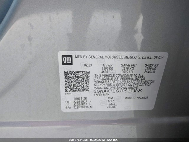 2023 CHEVROLET EQUINOX LT VIN: 3GNAXTEG7PS173029
