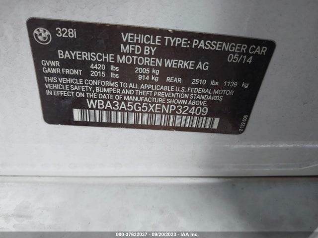 BMW 328I 2014 WBA3A5G5XENP32409 Image 9