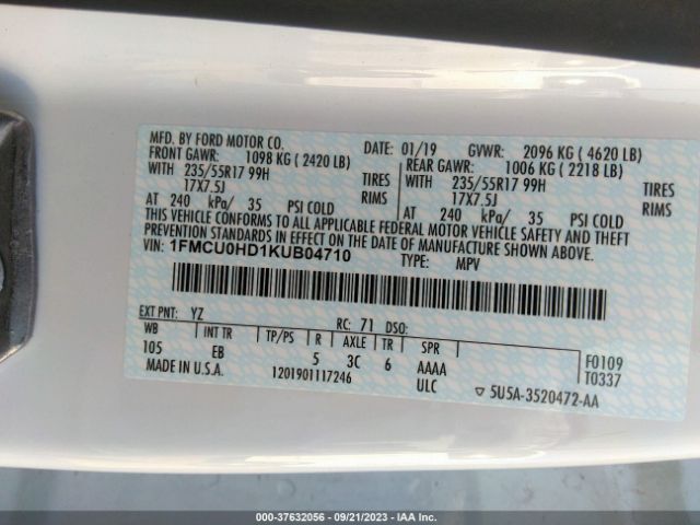 1FMCU0HD1KUB04710 Ford ESCAPE SEL