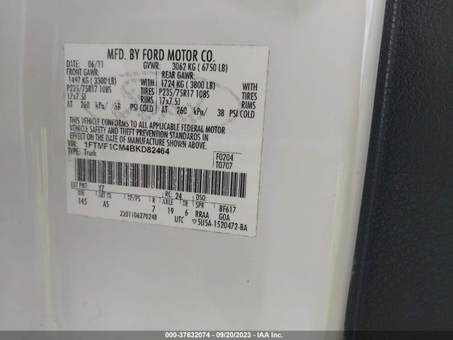 2011 FORD F-150 XL/STX/XLT VIN: 1FTMF1CM4BKD82464