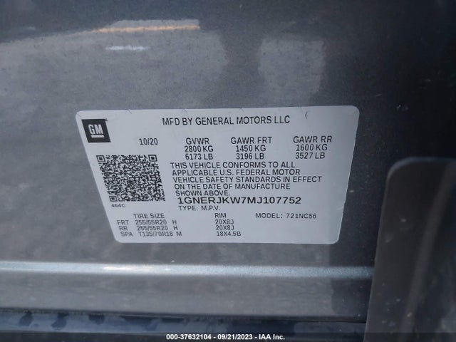 Chevrolet Traverse Rs 2021 1GNERJKW7MJ107752 Image 9